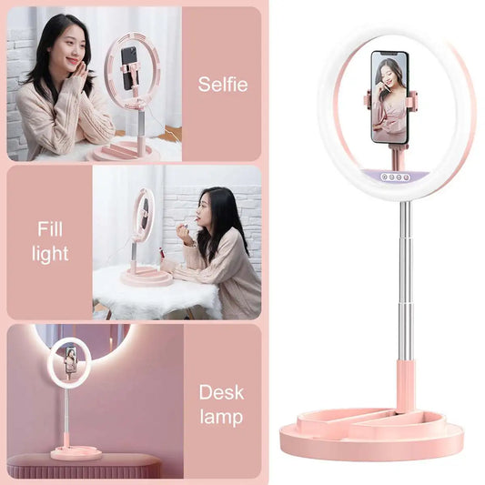LED Ring Light Tabletop Mini Video Lamp With Phone Holder