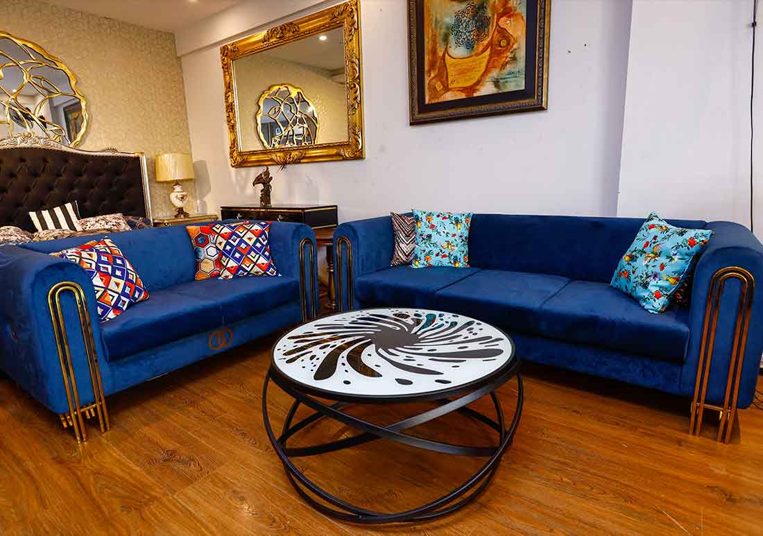 Royal Blue 5 Seater Sofa Set