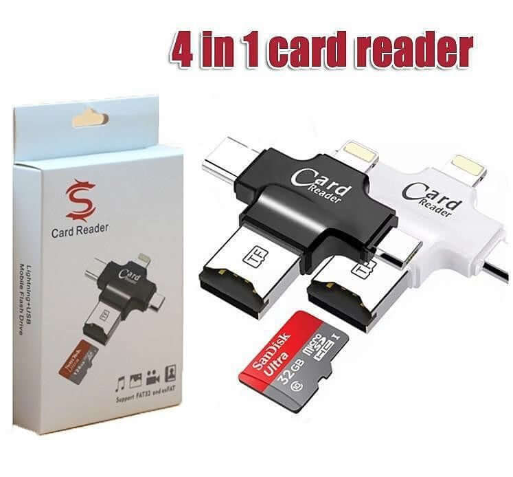 4 In 1 OTG Card Reader Four Ports for IPhone IOS Android and Type C