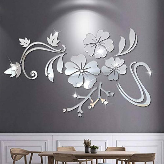 3D Mirror Floral Acrylic Wall Sticker Removable Mural Decal Home Living Room Bedroom Decor Wall Art Home Decoraion Accessories
