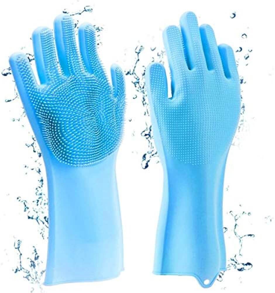 Magic Silicone Dishwashing Gloves, Kitchen Cleaning with Brush Sponge Wash Scrubber