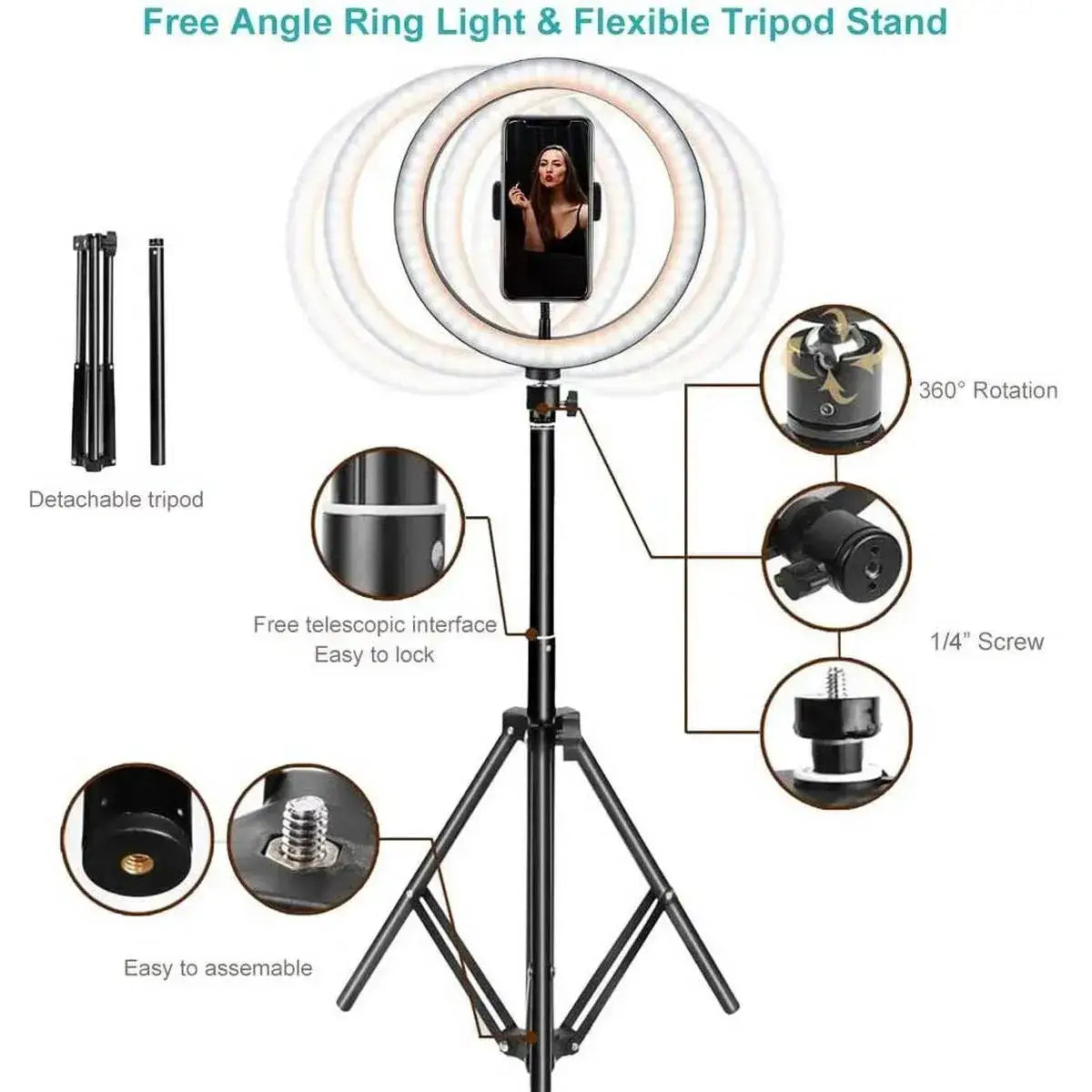 Ring Light 45CM LED Kit with 7.5ft Tripod Stand with Phone Holder