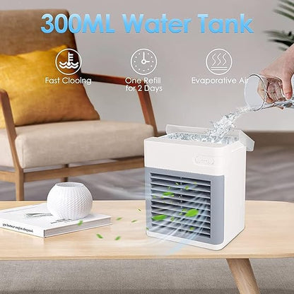 Mini Air Conditioner with 3 Speed Modes Desk Fan with 7 Colors LED Light