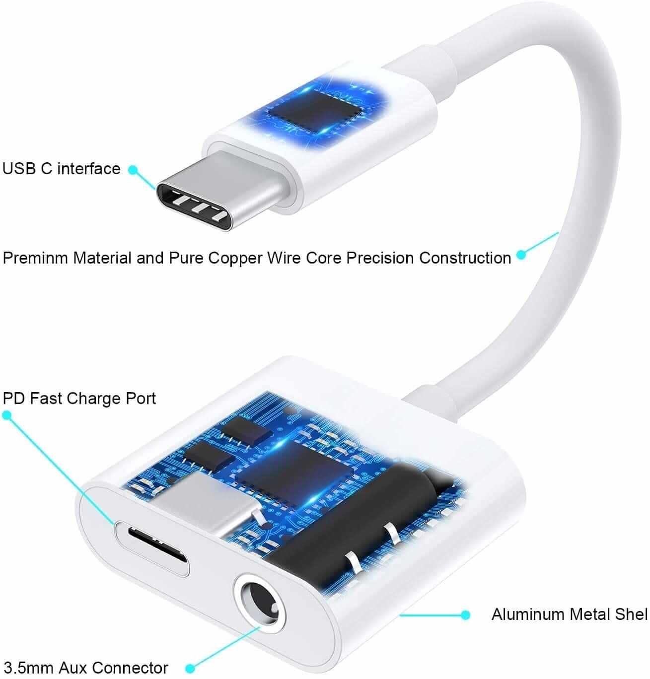 Type C to 3.5mm Earphone Audio Cable Adapter USB-C Type-C Audio Charging Cable