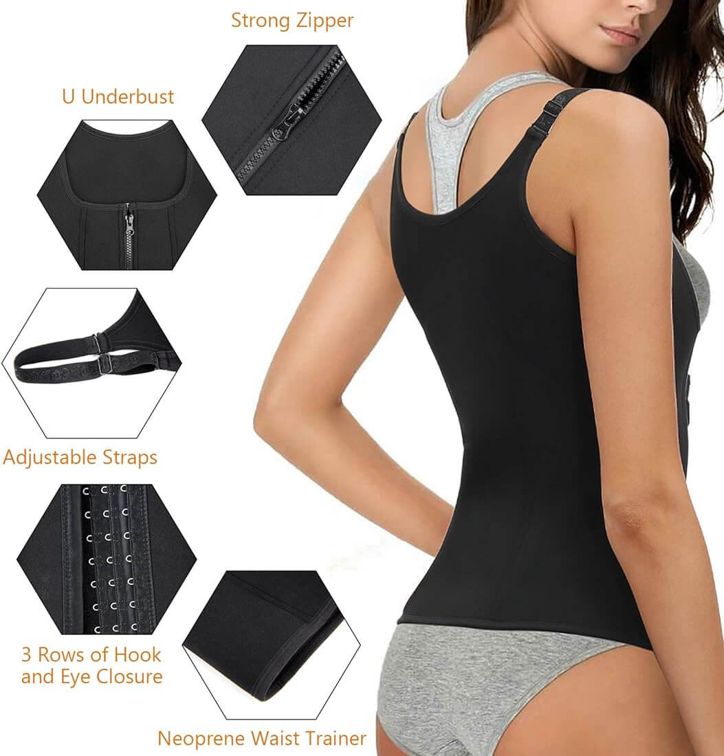 Women Waist Trainer Sweat Belt Tank Top with Strap Zipper