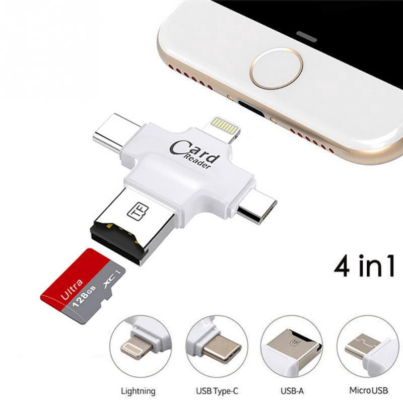 4 In 1 OTG Card Reader Four Ports for IPhone IOS Android and Type C