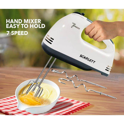 Scarlett Electric Powerful Scarlet Beater-Hand Mixer 180Watt - Folding - Mixing - Whisking With 4 Hooks - 7 Speed