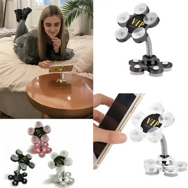 360 degree Rotatable Metal Flower Magic Suctionable Cup VIP Mobile Phone Holder Car Stand