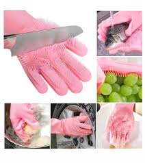 Magic Silicone Dishwashing Gloves, Kitchen Cleaning with Brush Sponge Wash Scrubber