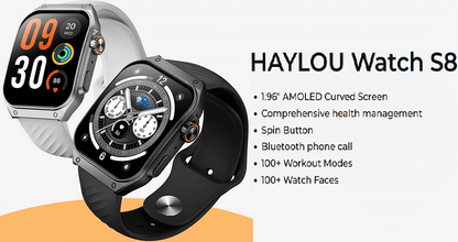 HAYLOU Watch S8 Smart Watch 1.96'' AMOLED Curved Screen Smartwatch Bluetooth Call AI Vioce Assistant Smartwatches for Men